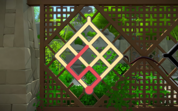 Computerspiel bei dem ein Rätsel auf einer labyrinthartigen Tafel gelöst werden muss