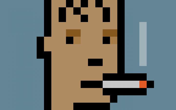 Kryptokunst: Ein illustriertes Gesicht im Pixel-Stil.
