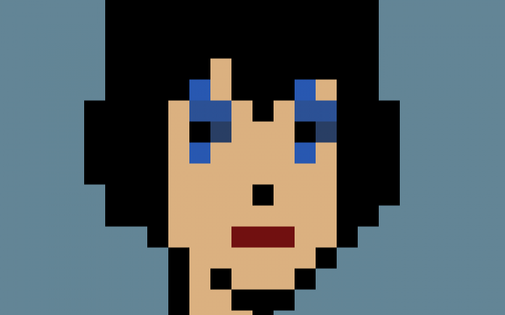 Kryptokunst: Ein illustriertes Gesicht im Pixel-Stil.