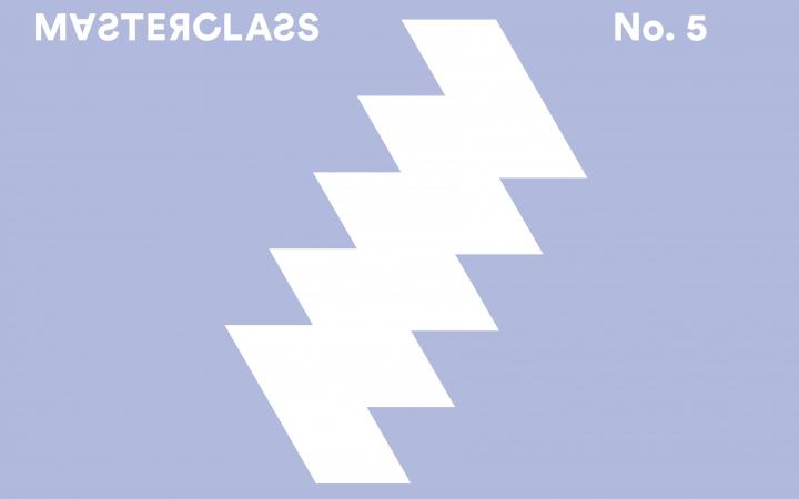 Blue background with a flash-shaped logo in white, above it the lettering "Masterclass