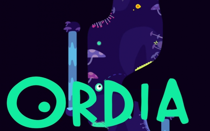 Dunkler Hintergrund mit grüner Schrift "Ordia"