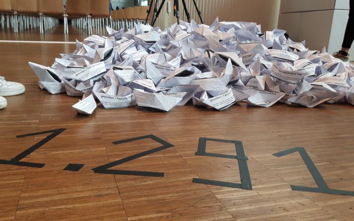 Many paper boats can be seen as part of the »Cultural Academy« project at ZKM.