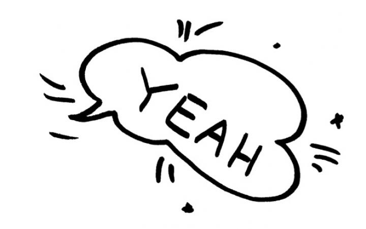 The exclamation "yeah! is written in a speech bubble.