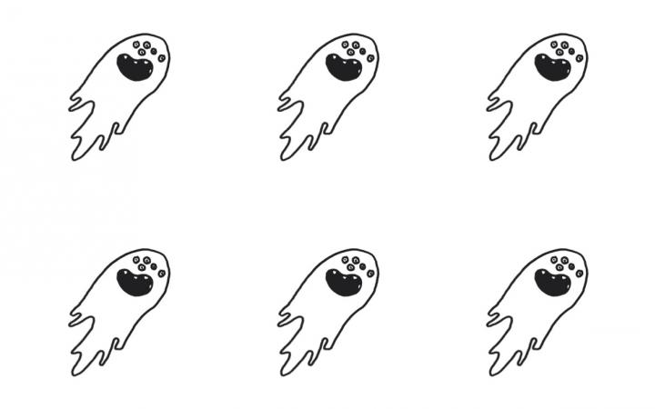 We see a simple tattoo template in the shape of a laughing ghost.