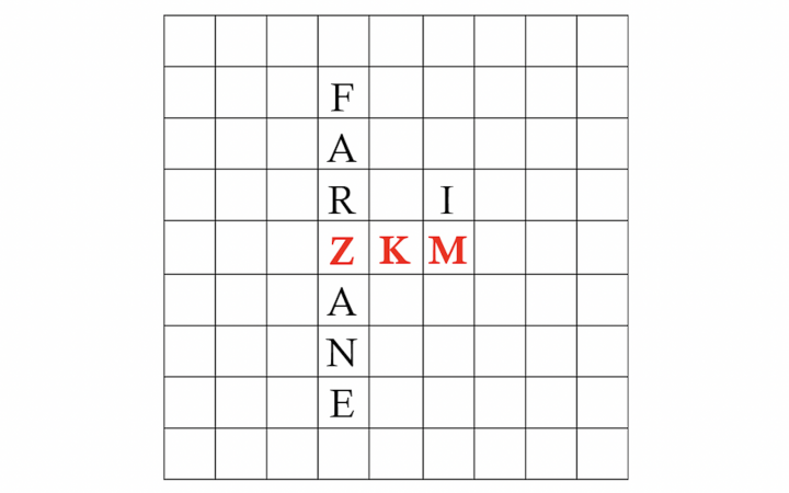 Der Titel Farzane im ZKM als Scrabble-Bild