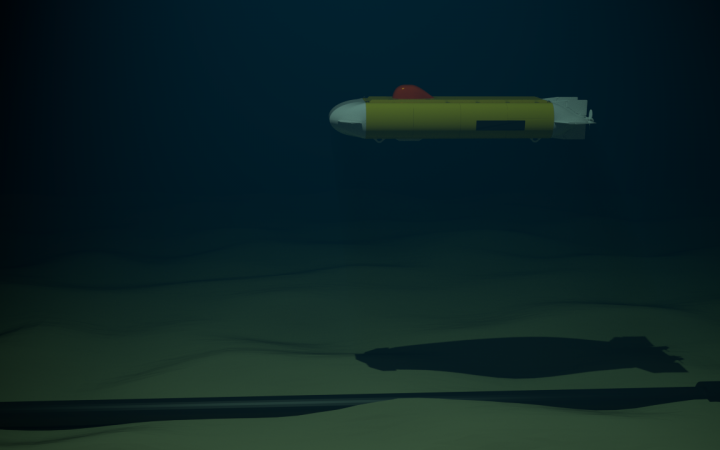 Dunkle Darstellung eines Unterwasser-Torpedos