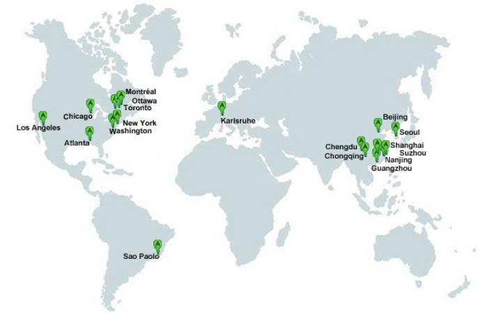 Weltkarte auf denen verschiedene Stationen des AppArtAwards eingezeichnet sind