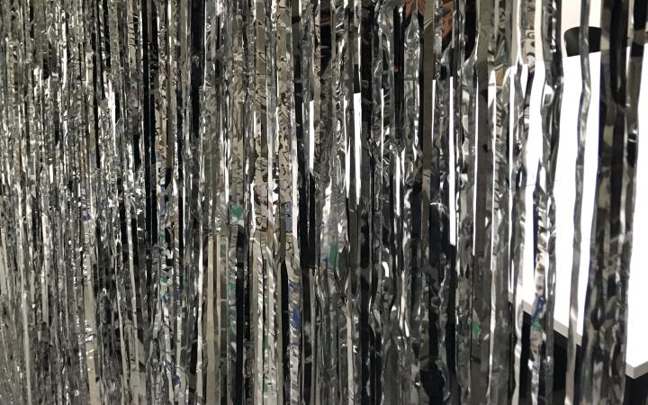 Photo of a silver tinsel curtain