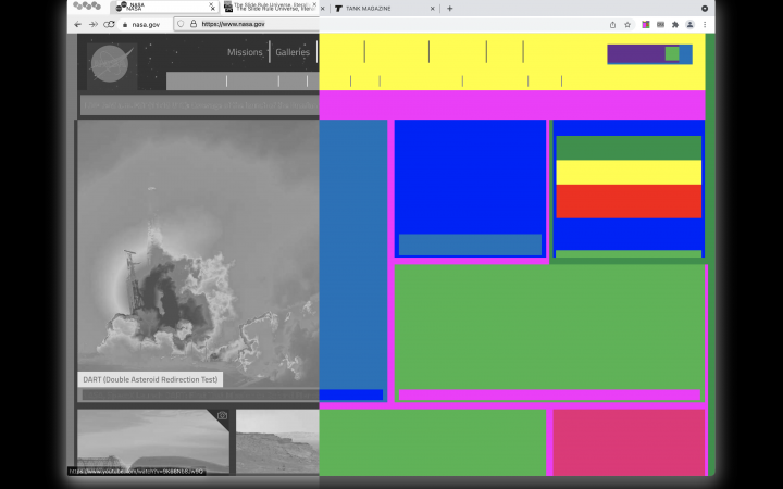 Die Website der Nasa löst sich in farbige Flächen auf.