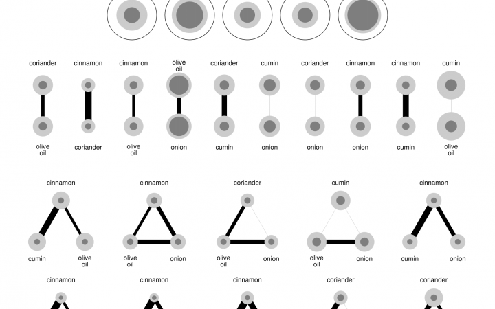 Black and white graphics of ingredient combinations in African cuisine