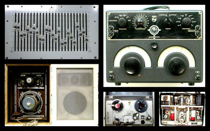 Bildcollage aus audiotechnischen Gegenständen