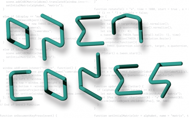 You can see the logo of "Open Codes" in turquoise color on white background with light gray code on it