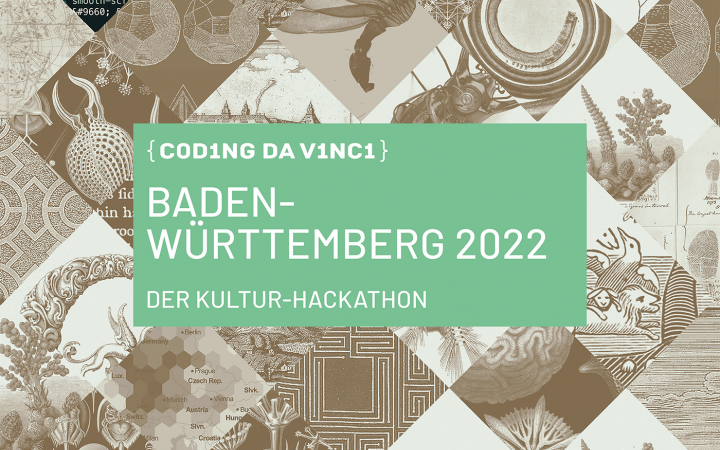 Eine mintfarbener Hintergrund mit dem Text »Coding da Vinci Baden-Württemberg 2022« in Weiß