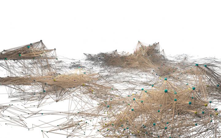 A visualisation of a network. It resembles a pile of matches spilled on the floor