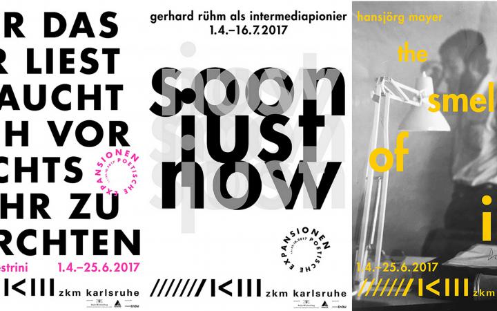 Exhibition posters Nanni Balestrini, gerhard rühm und Hansjörg Mayer 