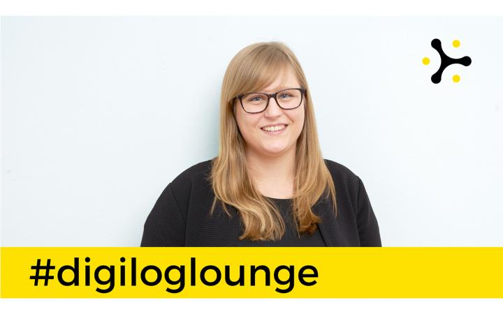 Porträt von Franziska Gaiser. Über dem Bild liegt das Banner "#digiloglounge".
