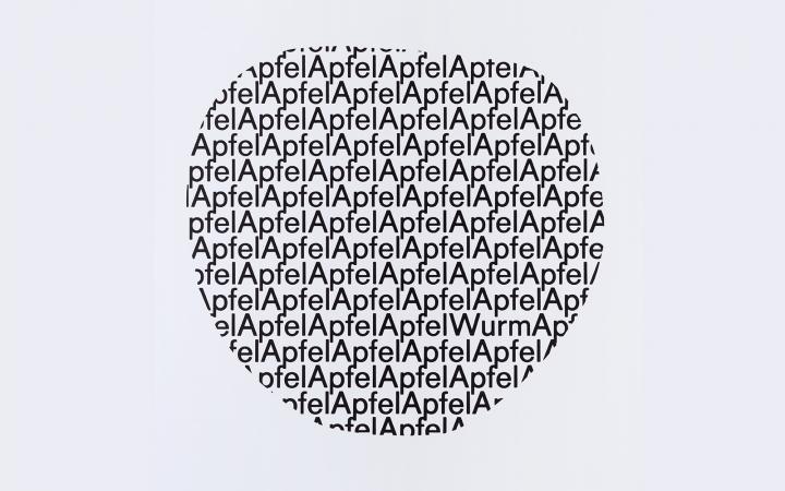 The shape of an apple consisting of the words "apple" and the word "worm".