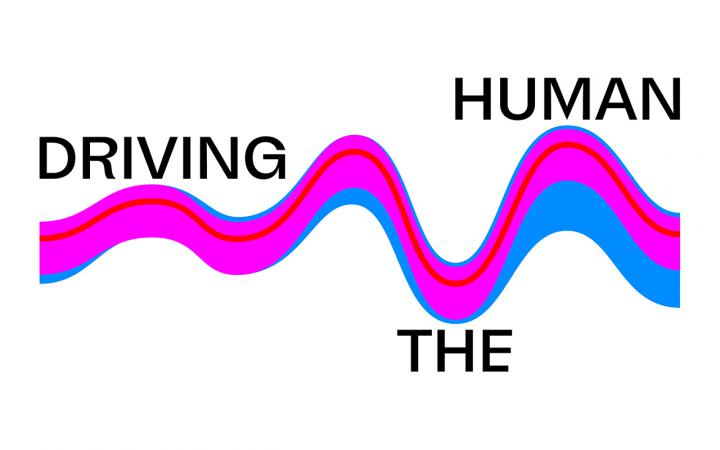 Logo mit dem Schriftzug »Driving the Human« und einer abstrakten Wellenform in Blau und Pink.