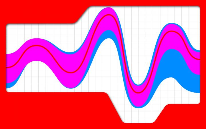 Abstrakte Wellenbewegung in Blau-Rot-Pink