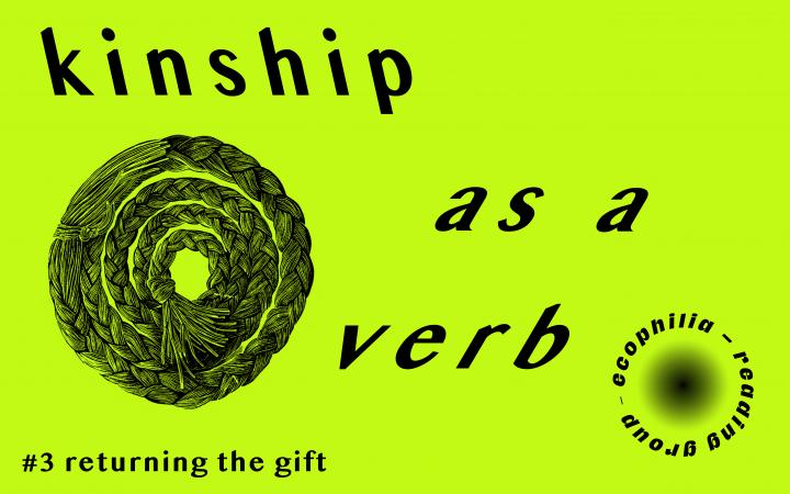 black text and a drawing of a braided, spirally draped rope on a green background