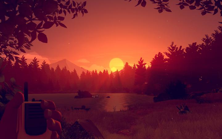 Screenshot: walkietalkie and sunset at the lake