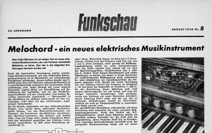 Harald Bode: »Melochord – ein neues elektrisches Musikinstrument«, in: »Funkschau, 20. Jahrgang No. 8« (august 1948)