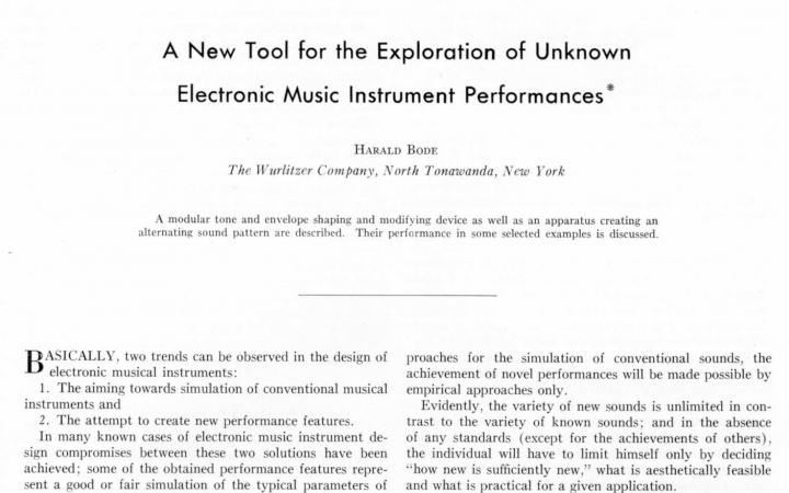  Harald Bode: »A New Tool for the Exploration of Unknown Electronic Music Instrument Performances (1961)