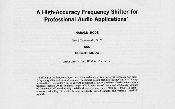 Harald Bode und Robert Moog: »A High-Accuracy Frequency Shifter for Professinal audio Applications [Ein hochpräziser Klangumwandler für professionelle Audioanwendungen]« (1972)
