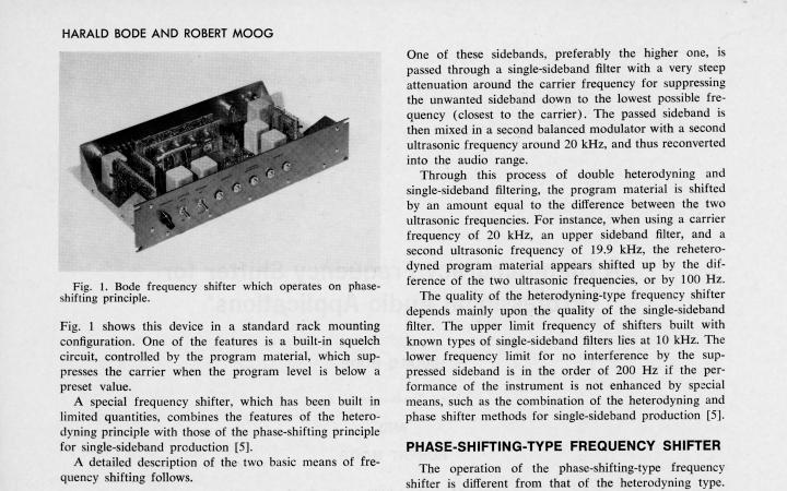 Harald Bode und Robert Moog: »A High-Accuracy Frequency Shifter for Professinal audio Applications [Ein hochpräziser Klangumwandler für professionelle Audioanwendungen]« (1972)