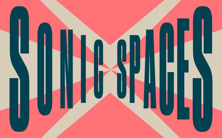 Kaleidoscopically arranged lettering "Sonic Spaces".