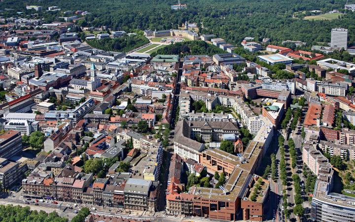 Bird's eye-view on the city of Karlsruhe