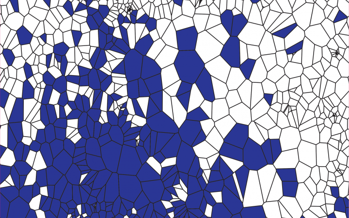 Geographische Karten mit Linien ähnlich einer Zellstruktur. Eingefärbte Zellen stellen die virusbefallenen Gebiete dar, die sich von Bild zu Bild weiter ausbreiten, bis sie die ganze Karte bedecken.