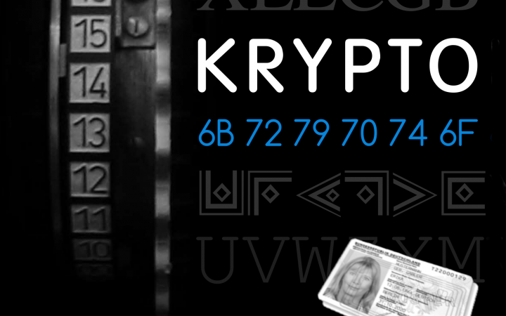 Das Bild zeigt verschlüsselte kryptographische Informationen und einen Personalausweis