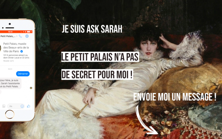 Porträt von Schauspielerin Sarah Bernhardt als Gesicht des Chatbots im Pariser Le Petit Palais 