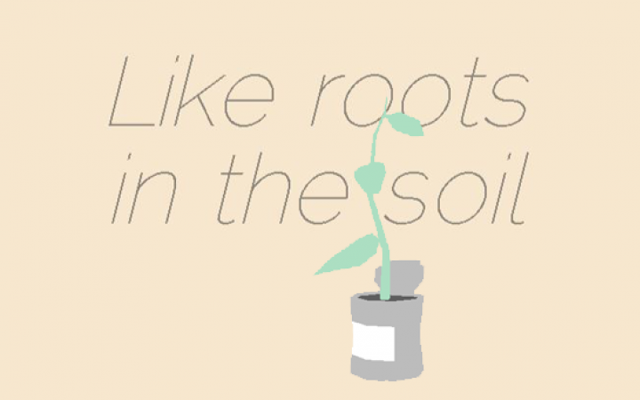 Titelbild »Like Roots in the Soil« mit einer illustrierten Pflanze, die aus einer Dose wächst.