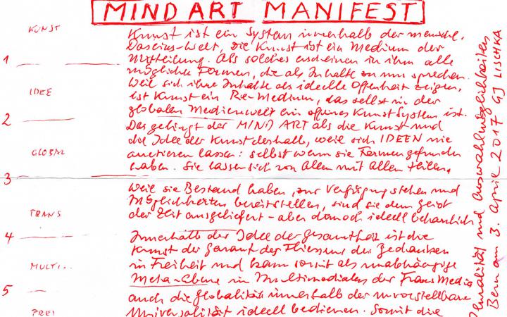 Paper from the archives of Gerhard Johann Lischka titled with "Manifest Mind Art"