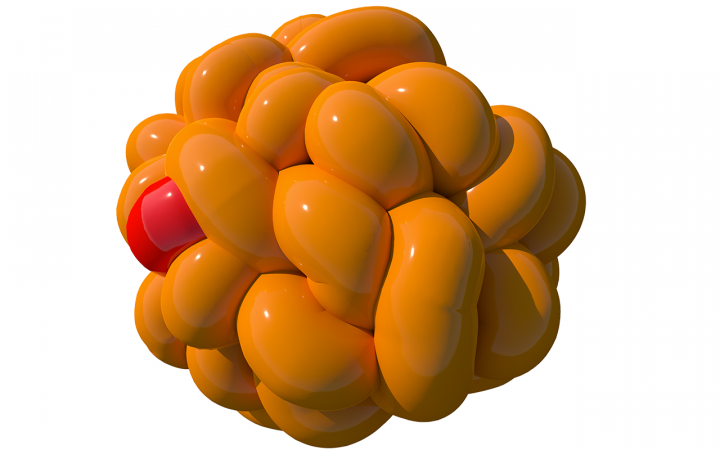 Visualisierung eines physischen Netzwerks. Die orangen Verbindungen sehen aus wie aufgeblasene Luftballons