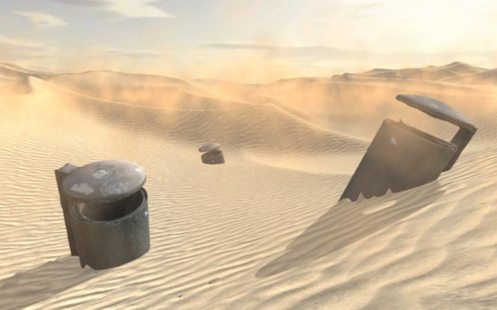 Visualisierung einer Wüste mit Mülleimern