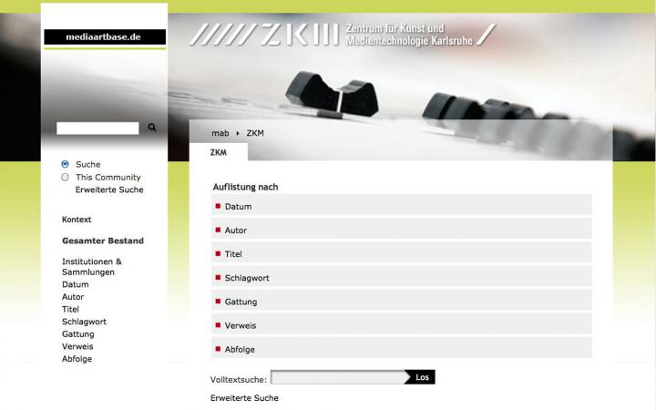 Screenshot of the web-site »mediaartbase.de«