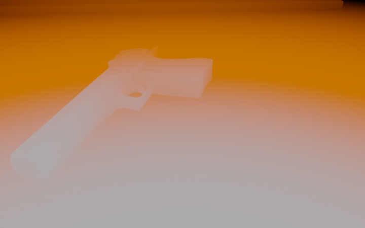 Standbild des Werks »Homeschool« von Simone C. Niquille / Technoflesh, orange-weißer Hintergrund mit der Silhouette einer Pistole