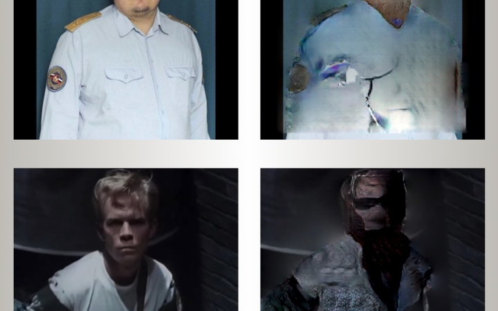 Das Bild zeigt eine Collage aus vier Fotos, auf den beiden Fotos links sind zwei Männer deutlich zu erkennen, auf den beiden rechts davon sind die beiden Männer nicht mehr zu erkennen und maskiert. 