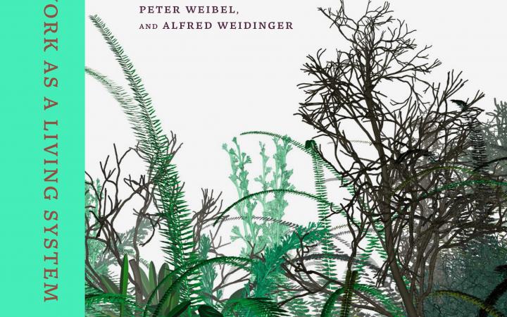 Cover of the publication »Christa Sommerer & Laurent Mignonneau«, 2022, different plants cover the front, at the upper edge the title is written in capital letters
