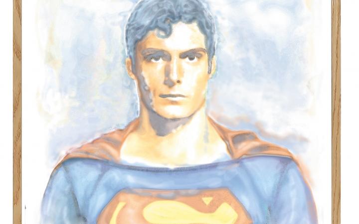 aquarell coloured portrait of superman