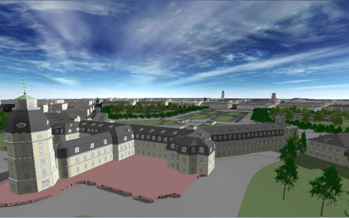 Eine virtuelle Ansicht der Rückseite des Karlsruher Schlosses