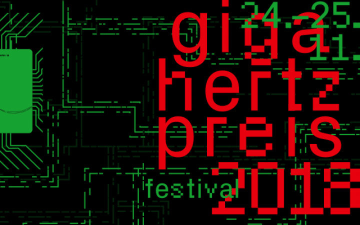 Giga Hertz Prize 2018 in red lettering on green background