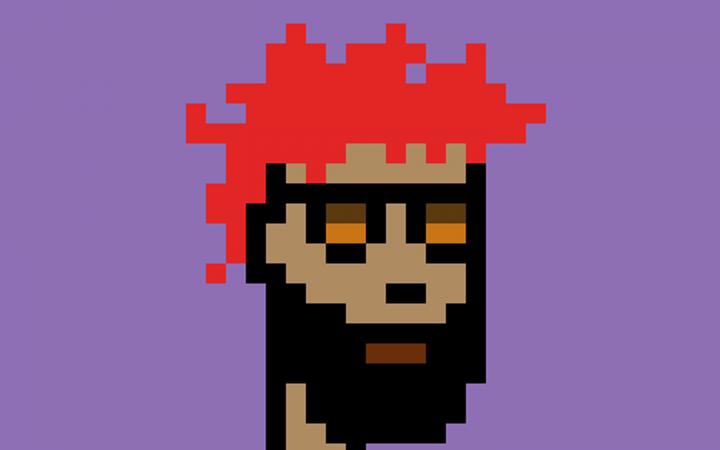 Eine pixelige Graphik von einem Mann mit roten Haaren und Vollbart