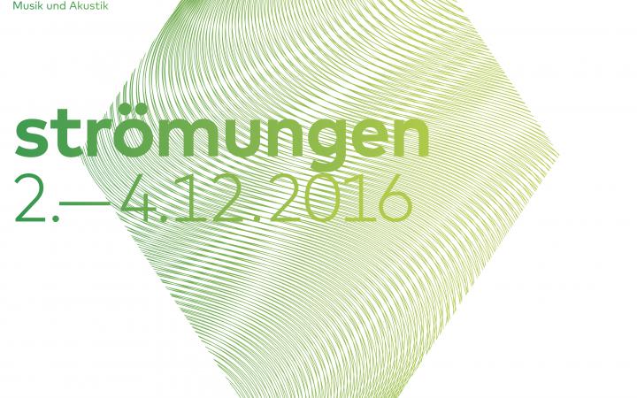 Plakat zum Symposium »Strömungen«, grüne Raute mit Text