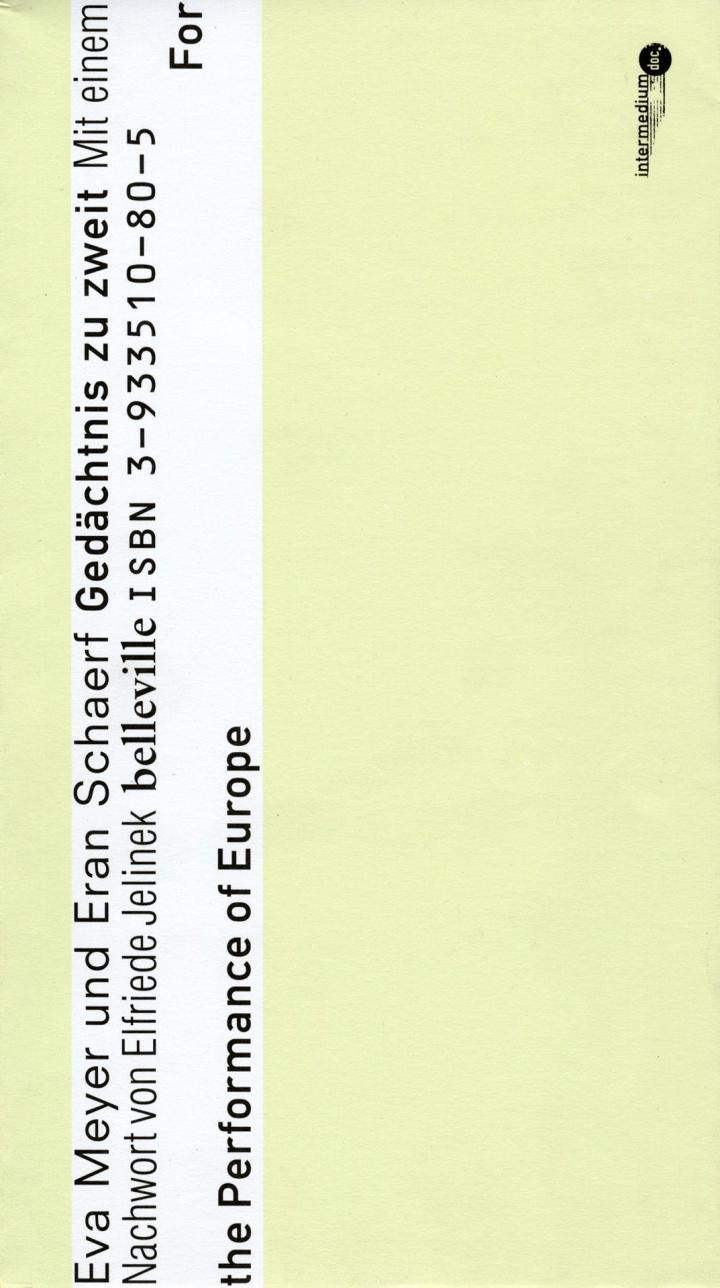 Cover of the publication »Gedächtnis zu zweit. For the Performance of Europe«