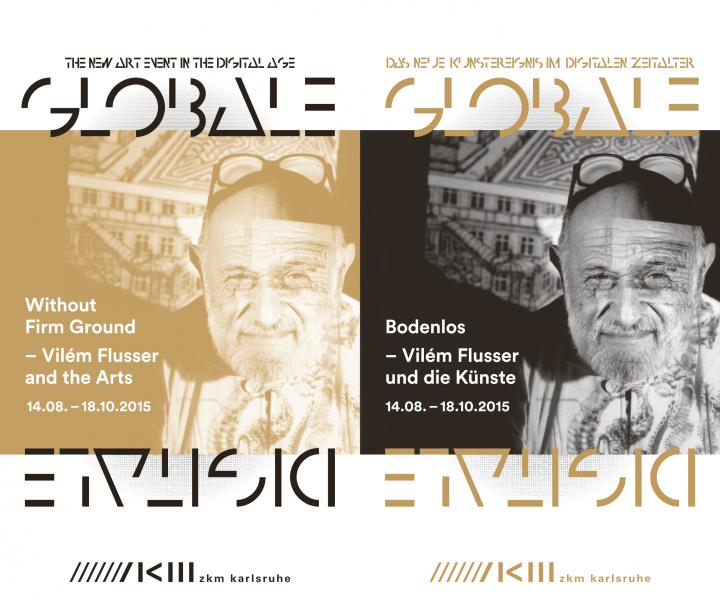 Cover der Broschüre »Bodenlos. Flusser und die Künste«: Portraitfoto von Viém Flusser