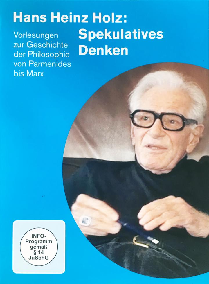 Cover der DVD »Hans Heinz Holz: Spekulatives Denken«: Porträt des Philosophen Hans Heinz Holz auf blauem Hintergrund.